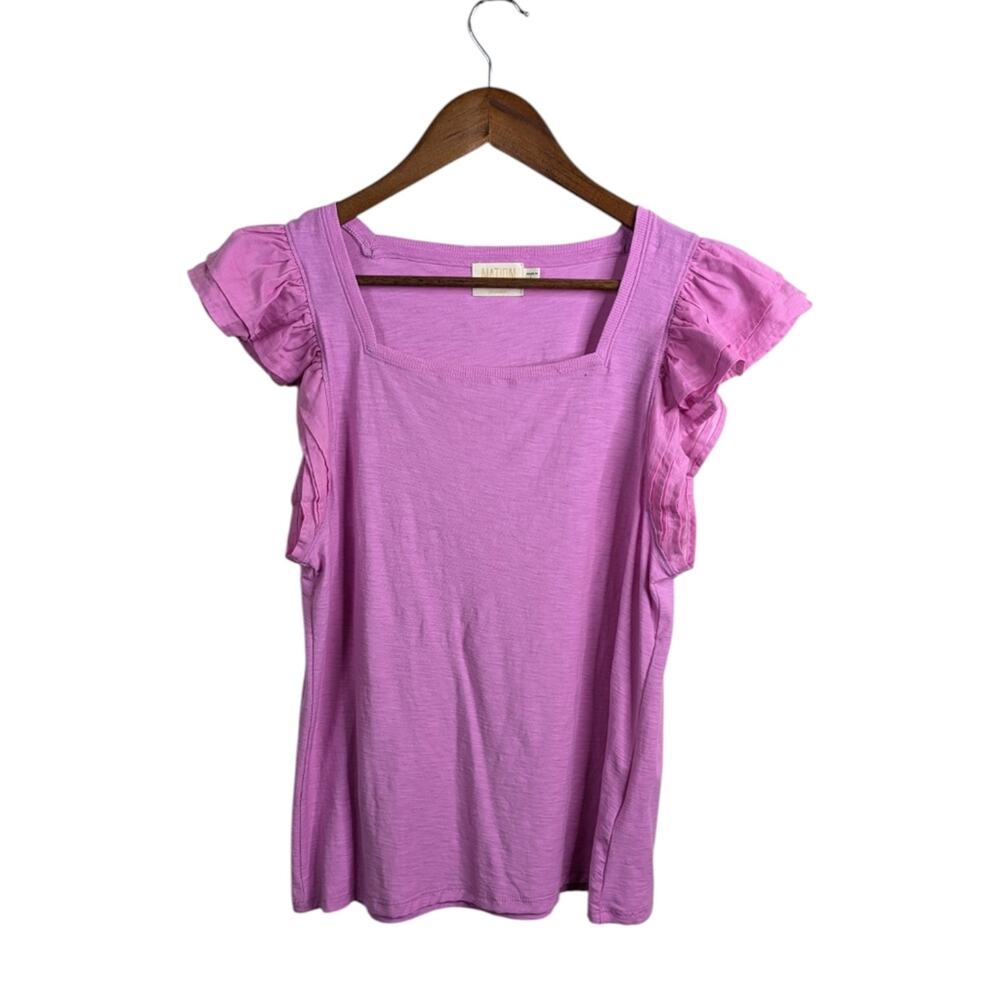 Nation LTD Cameo Notched Ruffle Top Large Pink Pima Cotton Feminine Date Night